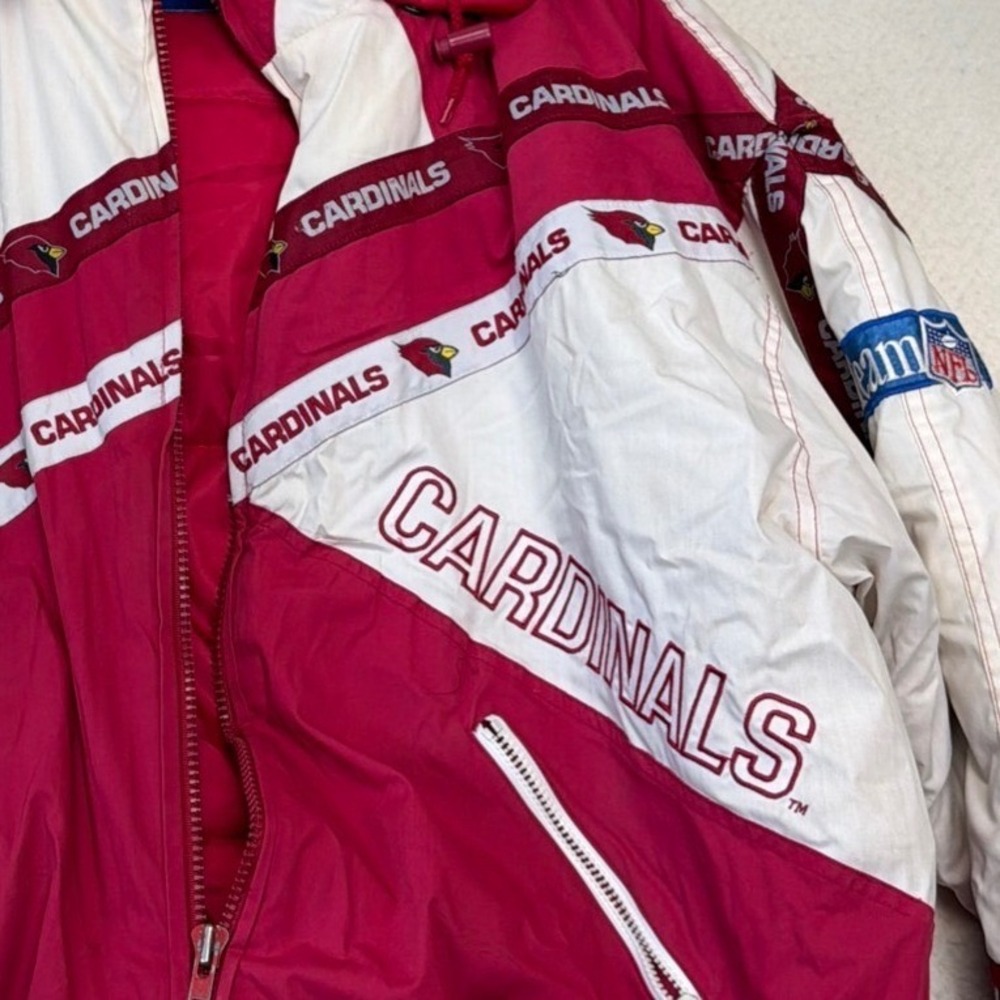 Vintage Pro Player Arizona Cardinals NFL Puffer Jacket Red White XXL Full Zip - Picture 7 of 9